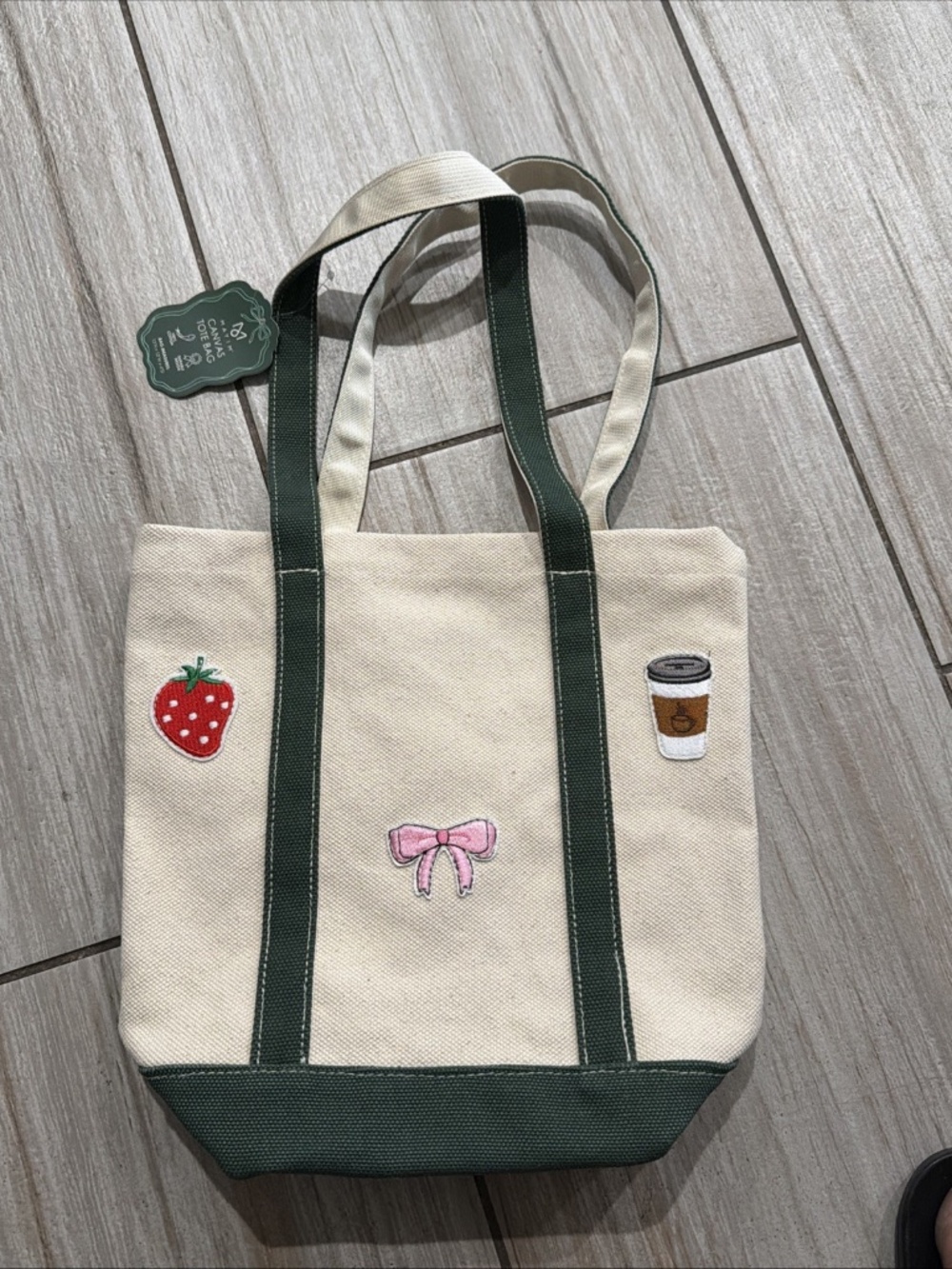 Mayim Small Patch Canvas Tote - Coffee-Strawberry-Bow